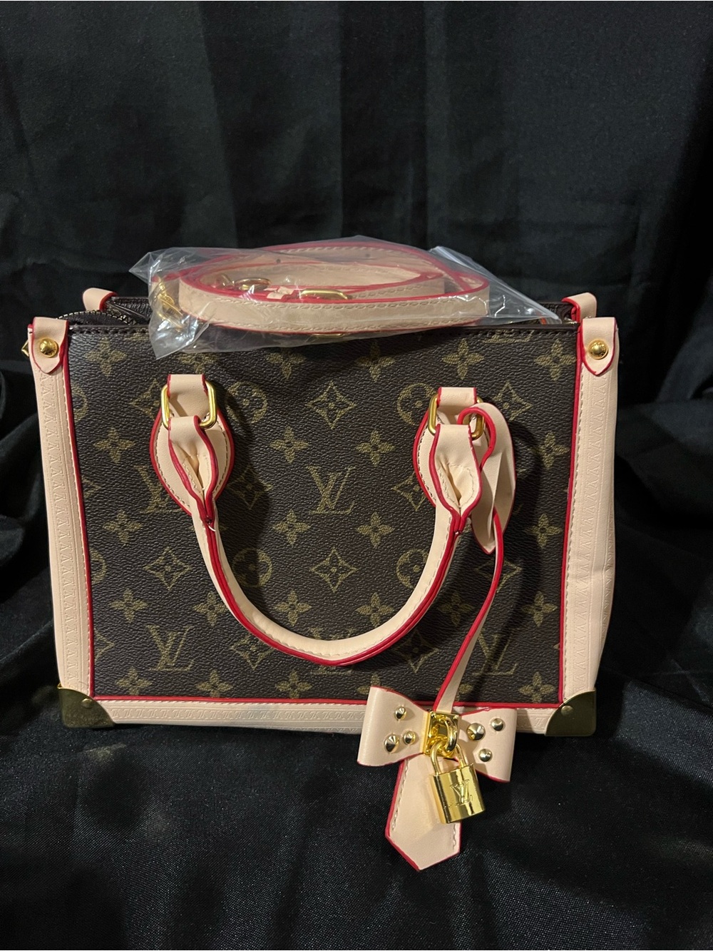 Louis Vuitton Brown Monogram Canvas Satchel with Cream and Red Trim - Picture 16 of 16